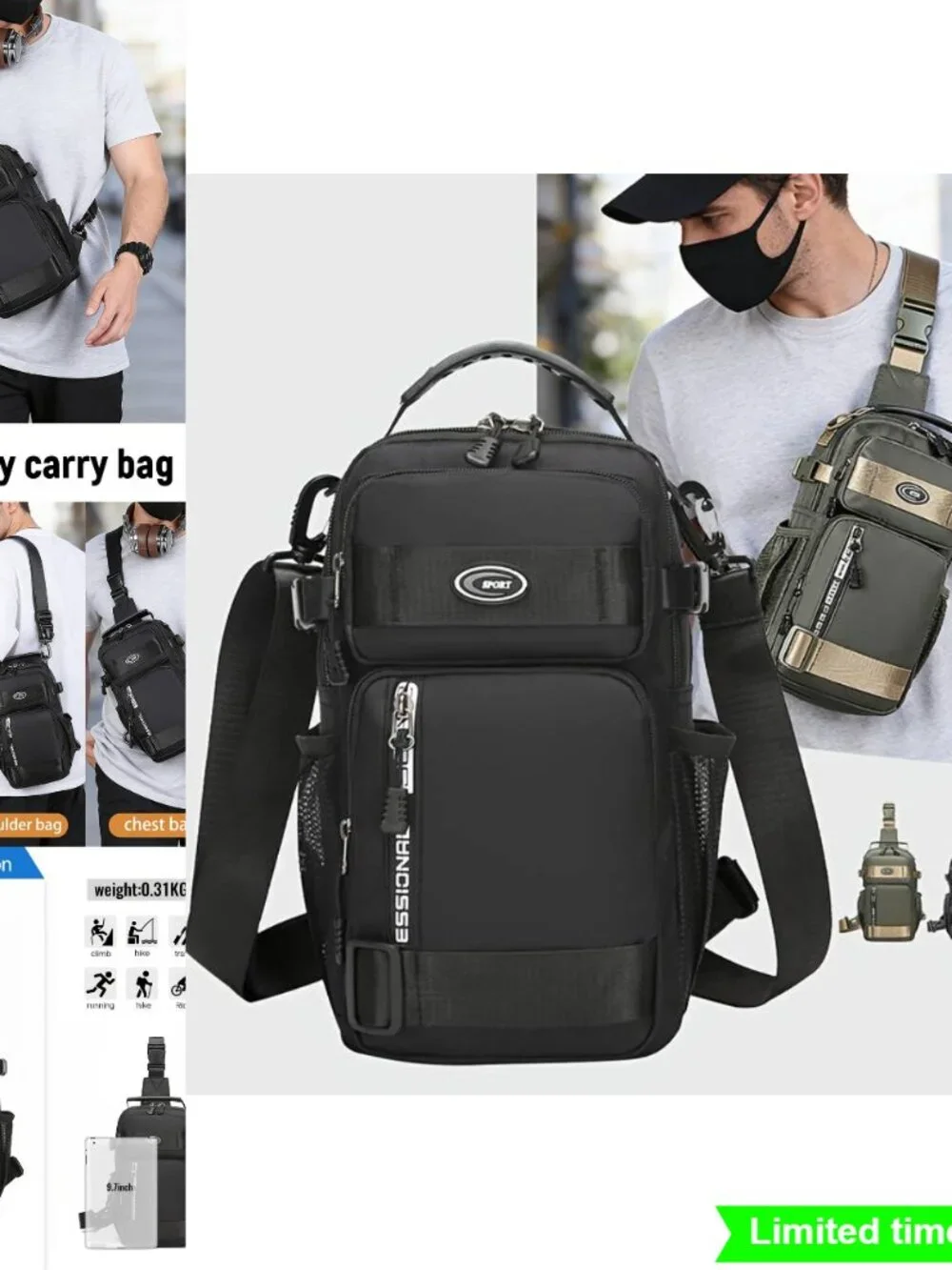 Unisex Sling Chest Bag Multi Pocket Crossbody Backpack